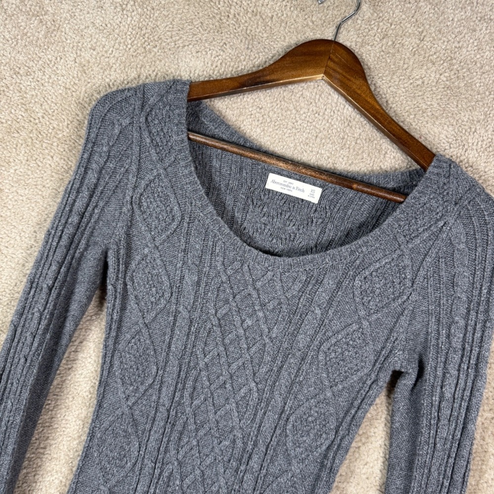 Abercrombie & Fitch Sweater Dress Womens XS Grey Cable Knit Y2K Vtg Long Sleeve - Picture 2 of 11